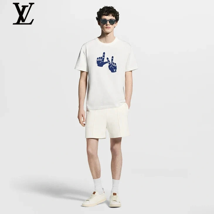 Louis Vuitton White Blue Hand Graphic Short Sleeve T-Shirt