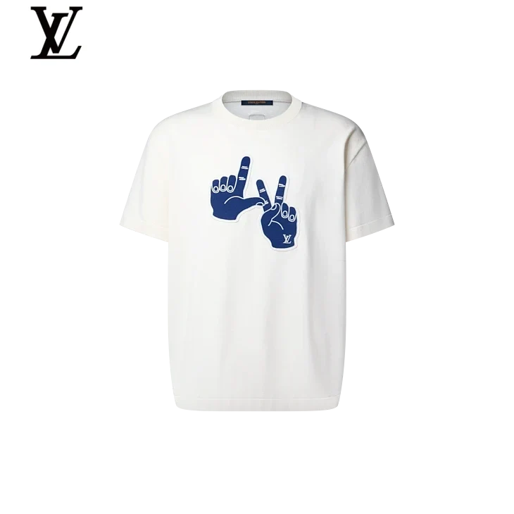 Louis Vuitton White Blue Hand Graphic Short Sleeve T-Shirt