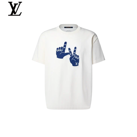 Louis Vuitton White Blue Hand Graphic Short Sleeve T-Shirt