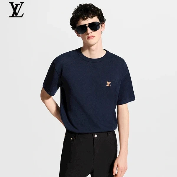 Louis Vuitton Navy Gold Small LV Logo Short-Sleeve T-Shirt