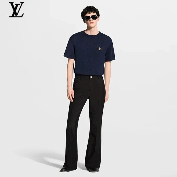 Louis Vuitton Navy Gold Small LV Logo Short-Sleeve T-Shirt