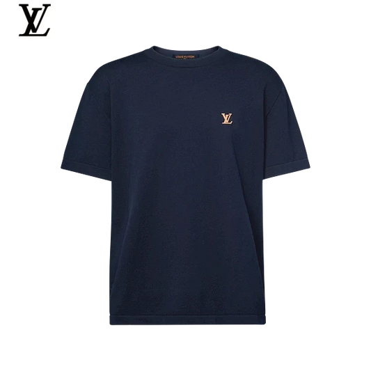 Louis Vuitton Navy Gold Small LV Logo Short-Sleeve T-Shirt