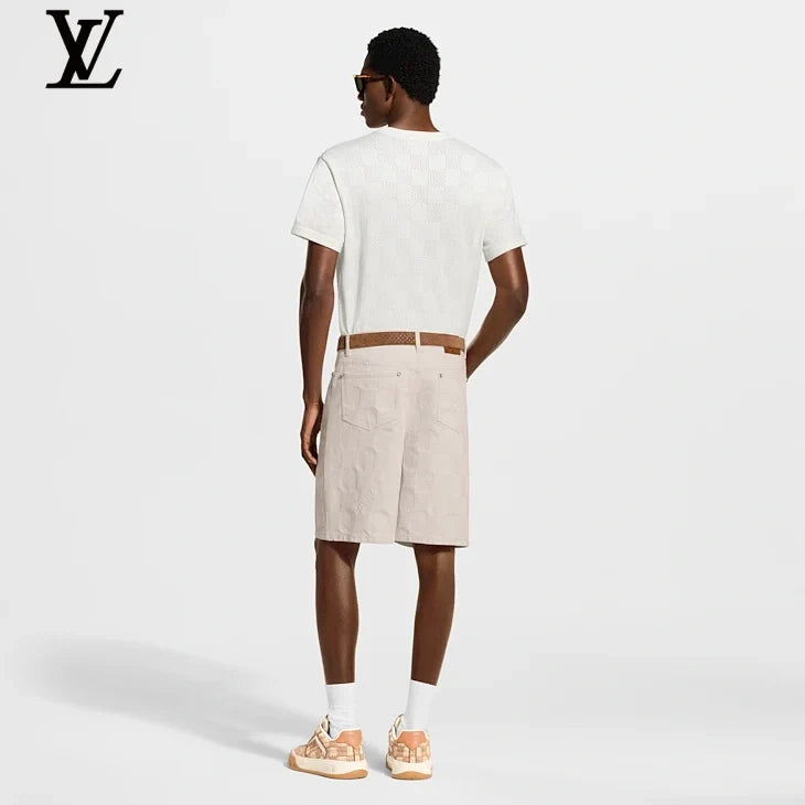 Louis Vuitton White Damier Mesh Knit Crew Neck Short Sleeve T-Shirt