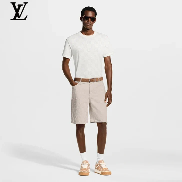 Louis Vuitton White Damier Mesh Knit Crew Neck Short Sleeve T-Shirt