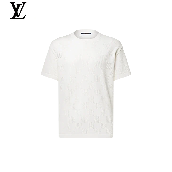 Louis Vuitton White Damier Mesh Knit Crew Neck Short Sleeve T-Shirt