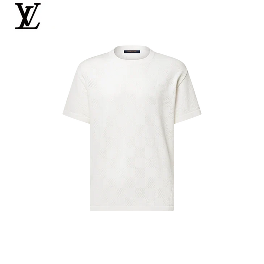Louis Vuitton White Damier Mesh Knit Crew Neck Short Sleeve T-Shirt