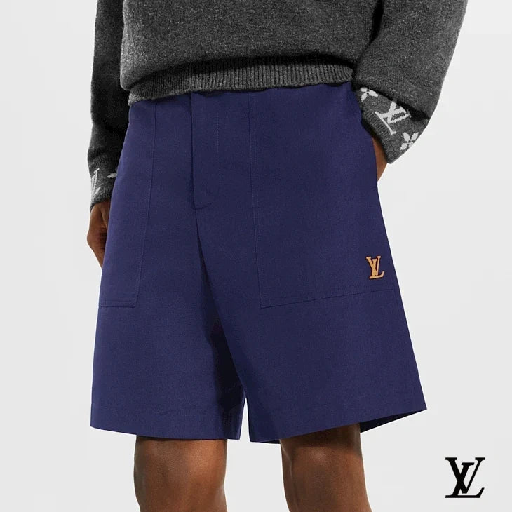 Louis Vuitton Navy Blue Metal Logo Shorts
