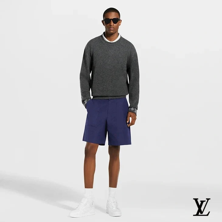Louis Vuitton Navy Blue Metal Logo Shorts