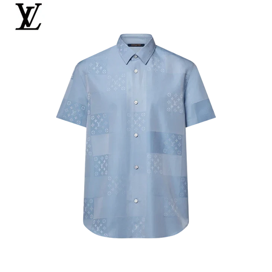 Louis Vuitton Color Block Half Zip Short Sleeve Top Navy