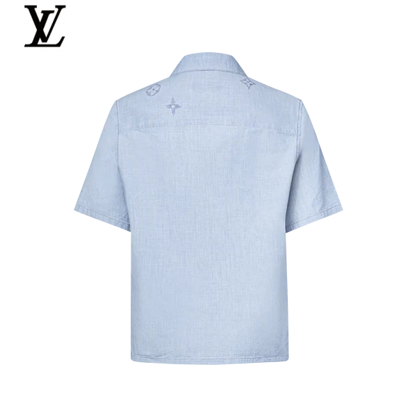 Louis Vuitton Light Blue Denim Short Sleeve Shirt Embroidered LV Pocket
