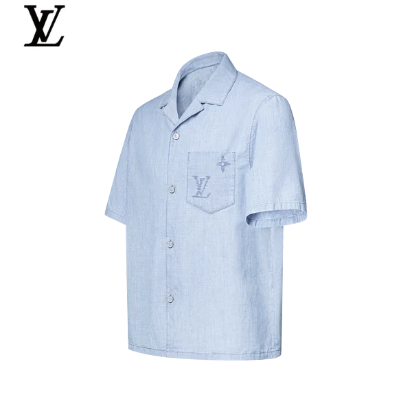 Louis Vuitton Light Blue Denim Short Sleeve Shirt Embroidered LV Pocket