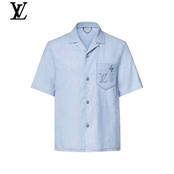 Louis Vuitton Light Blue Denim Short Sleeve Shirt Embroidered LV Pocket