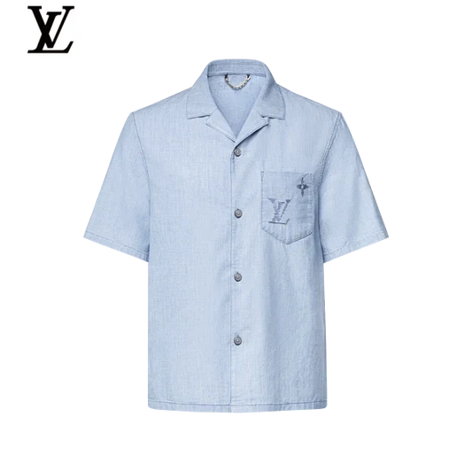Louis Vuitton Light Blue Denim Short Sleeve Shirt Embroidered LV Pocket