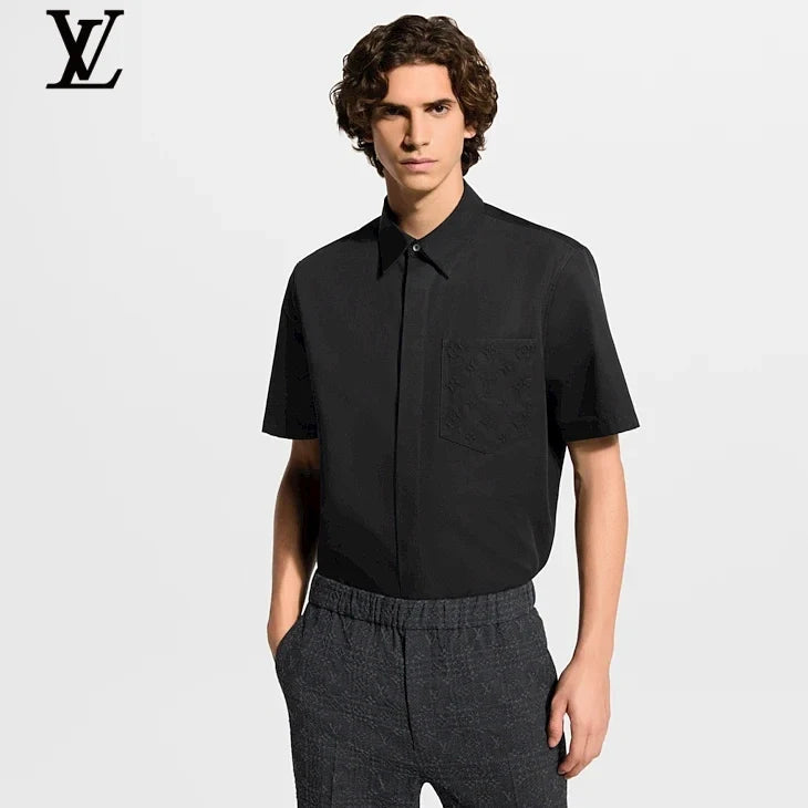 Louis Vuitton Black Monogram Embossed Pocket Short Sleeve Shirt