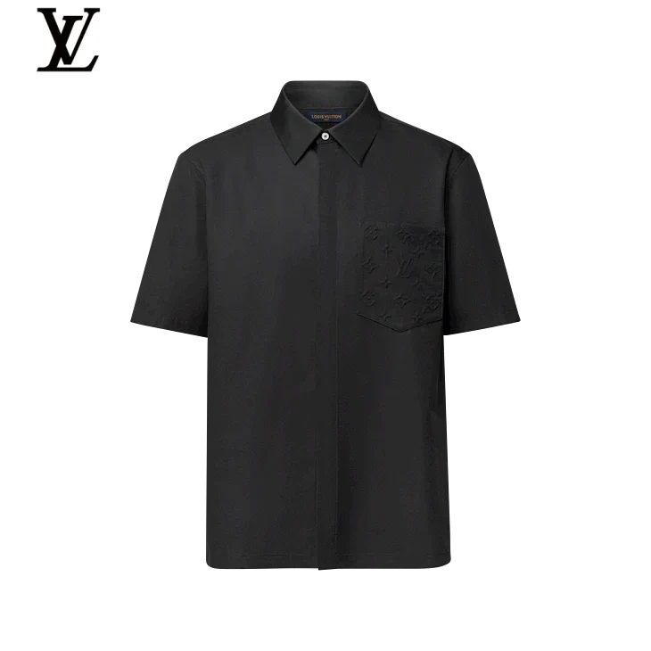 Louis Vuitton Black Monogram Embossed Pocket Short Sleeve Shirt
