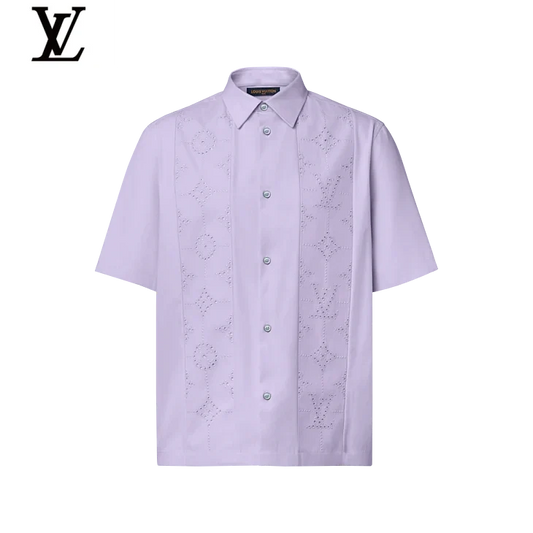 Louis Vuitton Light Purple Eyelet Monogram Short Sleeve Shirt