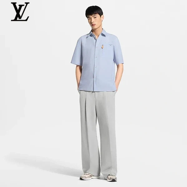 Louis Vuitton Light Blue Cotton Short Sleeve Shirt Leather Tag Pocket