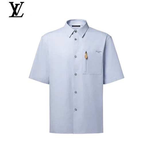 Louis Vuitton Light Blue Cotton Short Sleeve Shirt Leather Tag Pocket