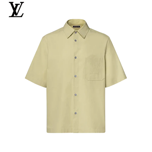 Louis Vuitton Pale Yellow Cotton Short Sleeve Shirt Embossed Pocket Logo