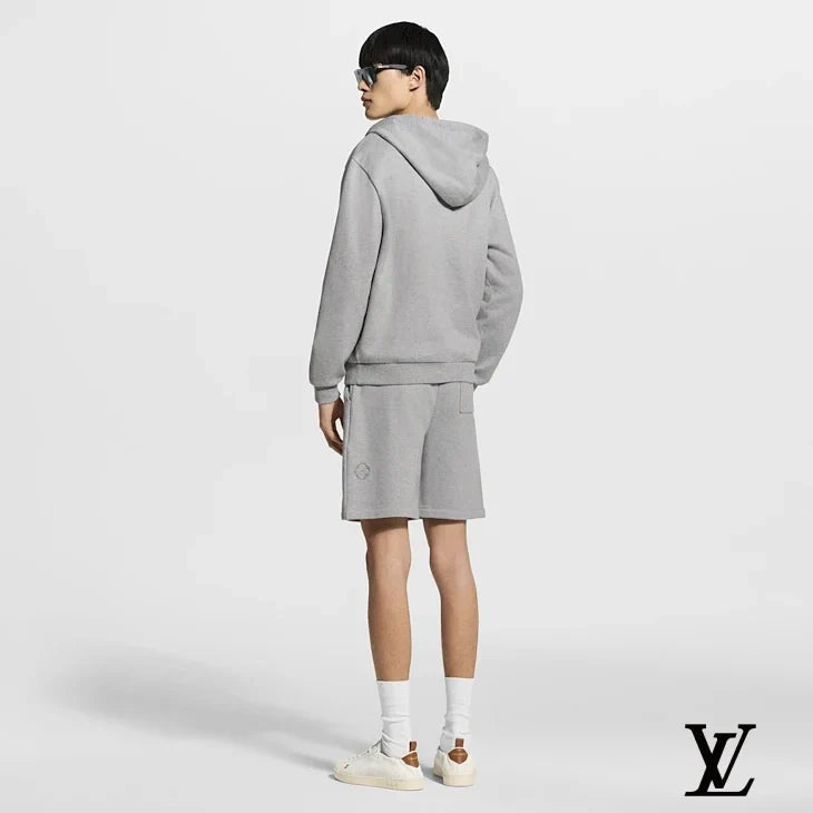 Louis Vuitton Grey Cotton Shorts with Blue Stitched Monogram