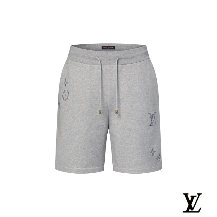 Louis Vuitton Grey Cotton Shorts with Blue Stitched Monogram