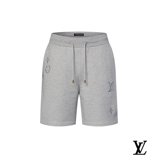 Louis Vuitton Grey Cotton Shorts with Blue Stitched Monogram