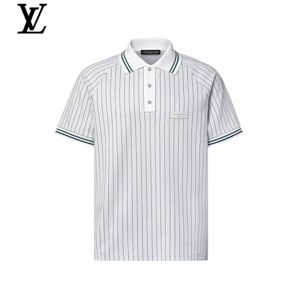 Louis Vuitton White Thin Vertical Stripe Short Sleeve Polo Fabric Tag