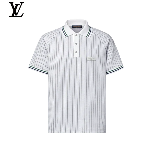 Louis Vuitton White Thin Vertical Stripe Short Sleeve Polo Fabric Tag