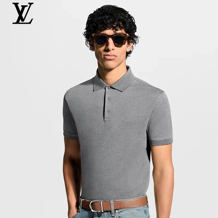 Louis Vuitton Heather Grey Embroidered Logo Short Sleeve Polo Shirt