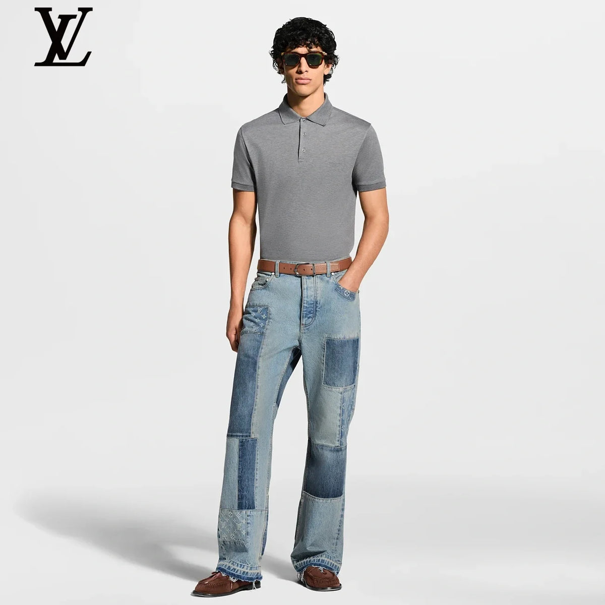 Louis Vuitton Heather Grey Embroidered Logo Short Sleeve Polo Shirt