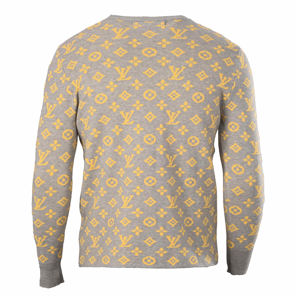 Louis Vuitton Yellow and Gray Monogram Wool Crewneck Sweater - Relaxed Jacquard Designer Knit Pullover