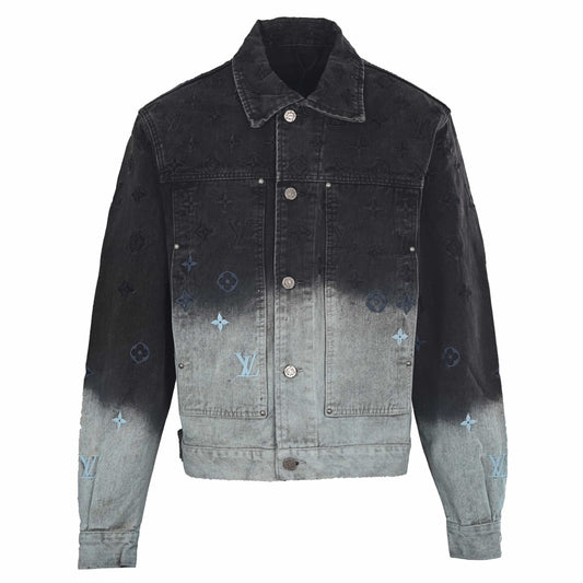 Louis Vuitton Gradient Embroidered Denim Jacket - Black and Blue Ombre Designer Outerwear with Rust-Tone Dye Accents