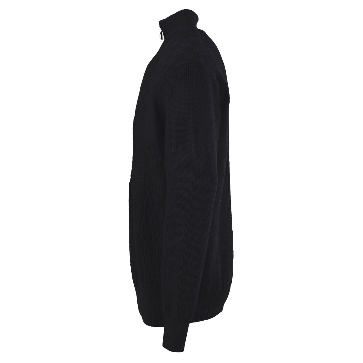 Louis Vuitton Black Cotton-Nylon Half-Zip Sweater, Unisex High-Neck Textured Knit Pullover with Tonal Damier Detailing and Ribbed Cuffs