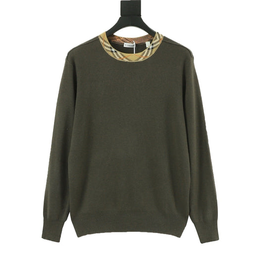 Burberry Check-Collar Knitted Wool Sweater