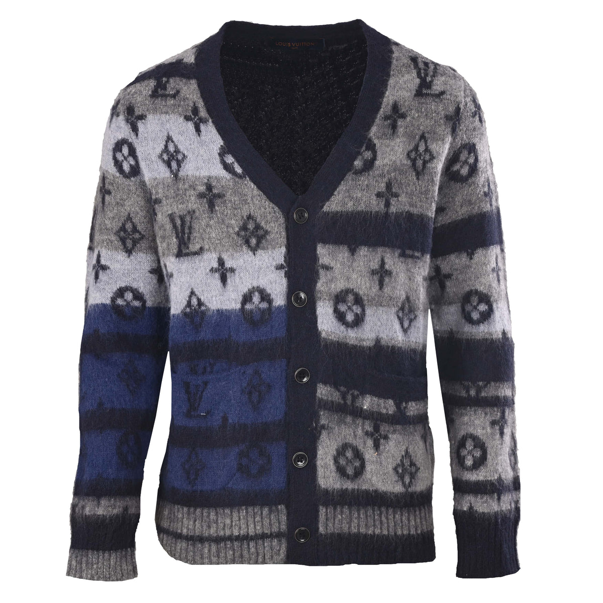Louis Vuitton Contrast Monogram Jacquard Mohair Cardigan | Designer Knit Sweater for Statement Streetwear