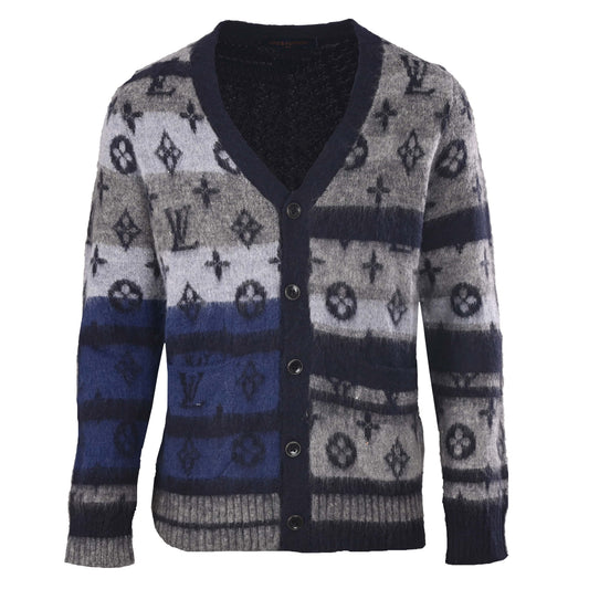 Louis Vuitton Contrast Monogram Jacquard Mohair Cardigan | Designer Knit Sweater for Statement Streetwear