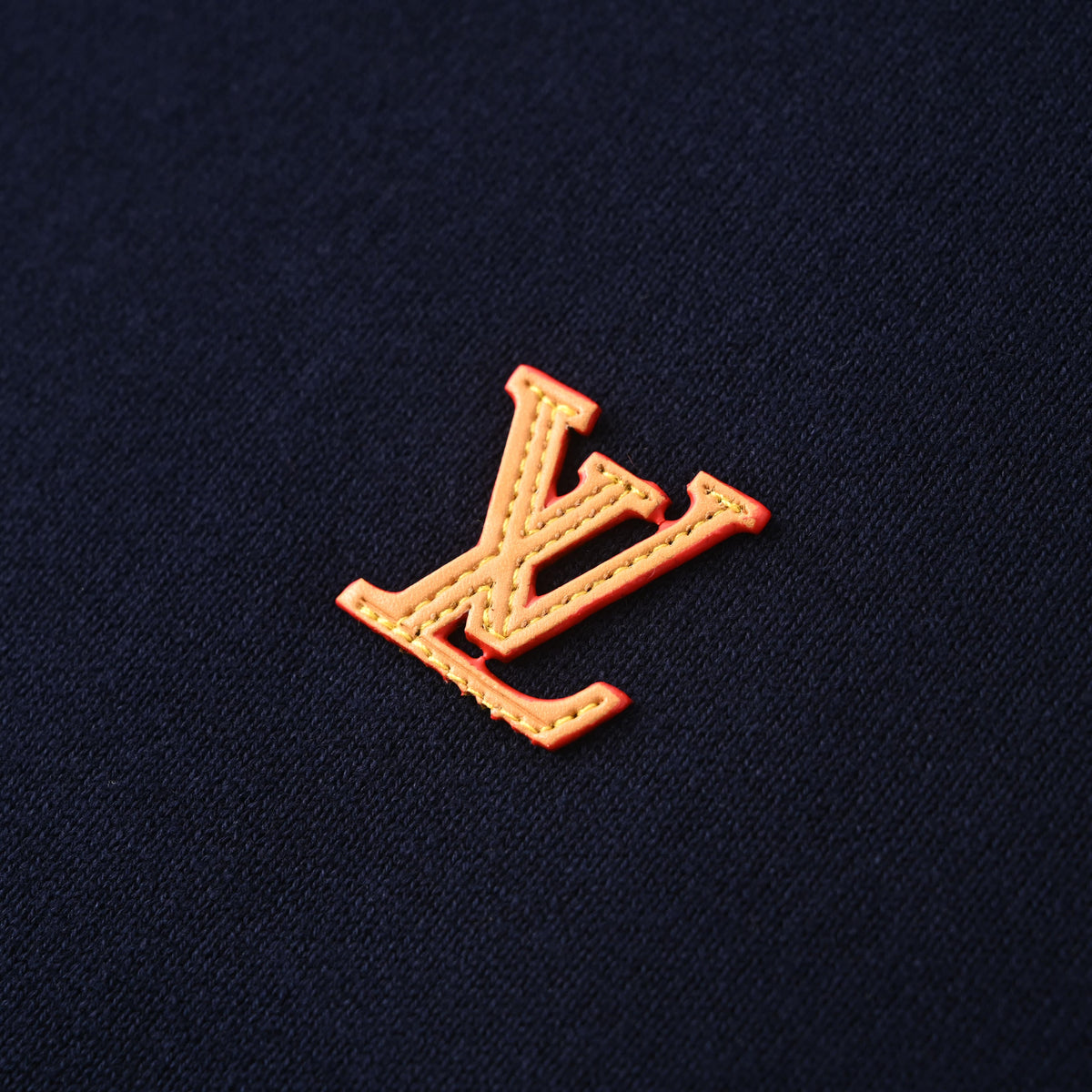 Louis Vuitton Navy Leather Logo Knit T-Shirt | Luxury Casual Crew Neck