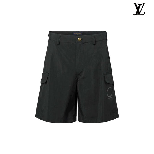 Louis Vuitton Black Nylon Circular Logo Print Cargo Shorts