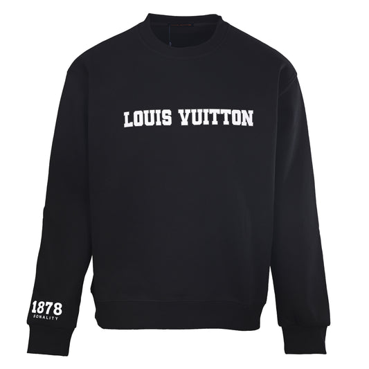 Louis Vuitton Black Varsity Logo Crewneck Sweatshirt, Long Sleeve Graphic Pullover for Designer Streetwear