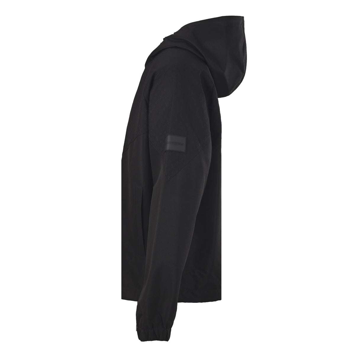 Louis Vuitton Black Lightweight Hooded Zip-Up Jacket with Tonal Panels, Silver-Tone Hardware and Back Logo Lettering for Travel and Casual Layering
