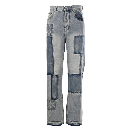 Louis Vuitton Patchwork Logo Jeans | Designer Full-Length Denim Pants for Statement Streetwear