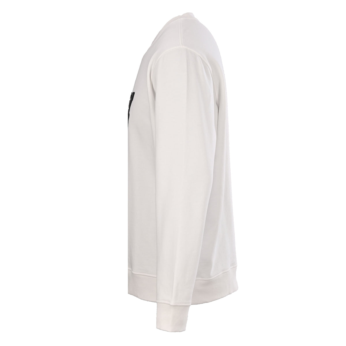 Louis Vuitton White Beaded Emblem Sweatshirt, Unisex Relaxed Cotton French Terry Crewneck with Contrasting Black Chest Design and Embroidered Details