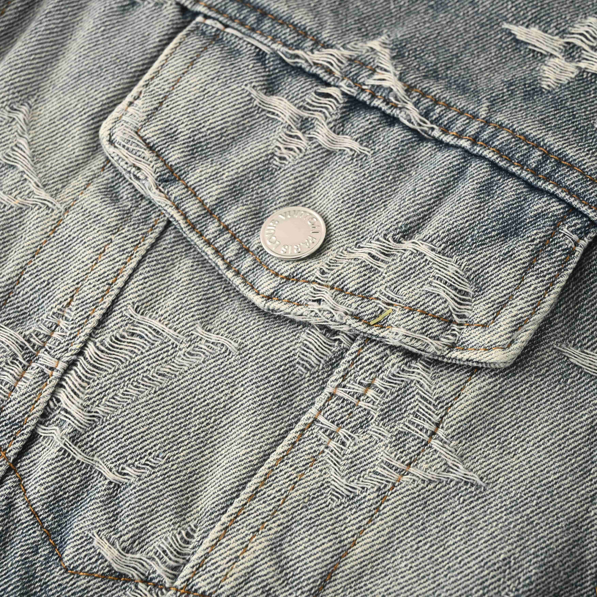 Louis Vuitton Washed Grey Monogram Jacquard Denim Jacket, Unisex Vintage-Look Button-Up Trucker with All-Over Logo Texture and Chest Flap Pockets