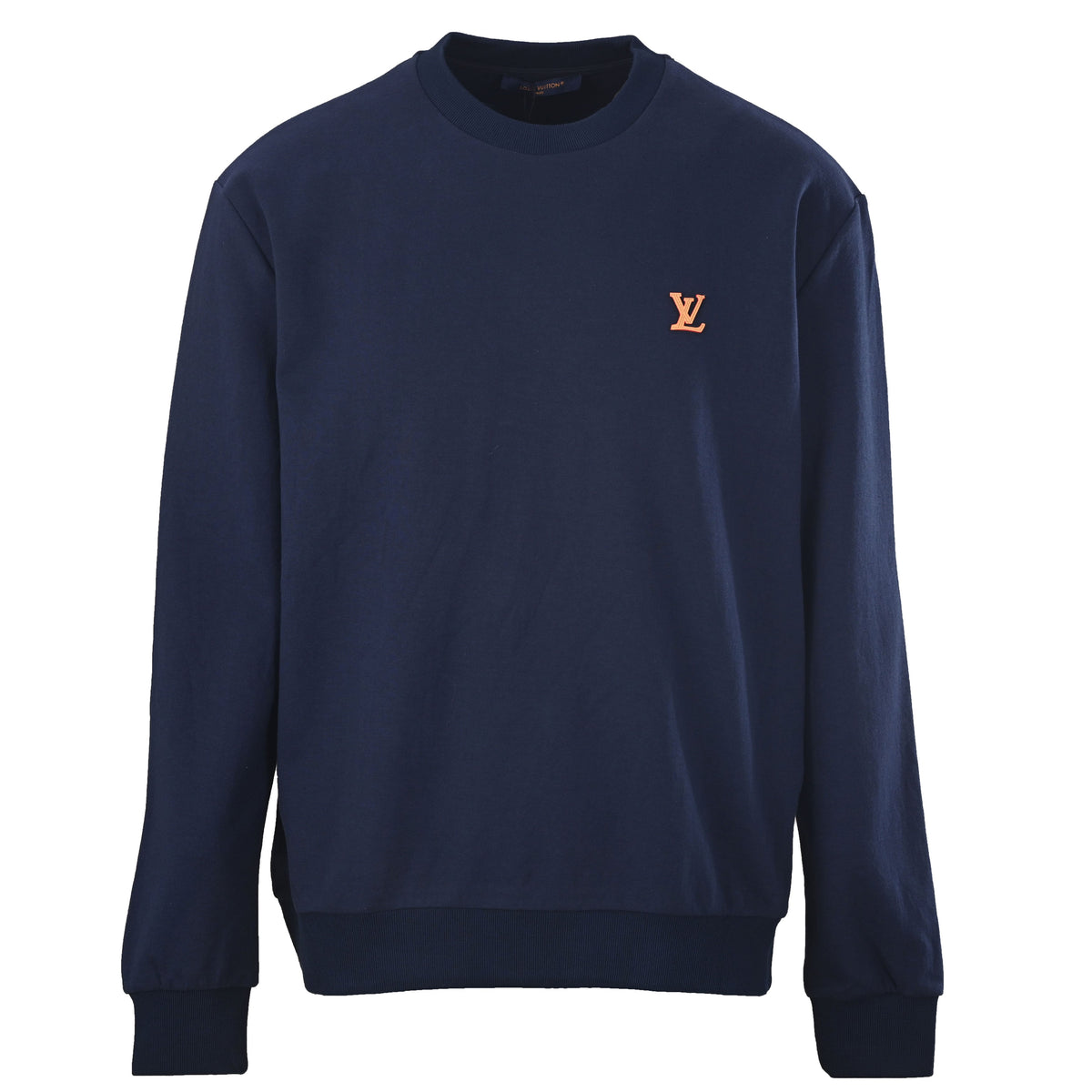 Louis Vuitton Leather Logo Patch Crewneck Sweatshirt | Designer Casual Pullover for Understated Streetwear