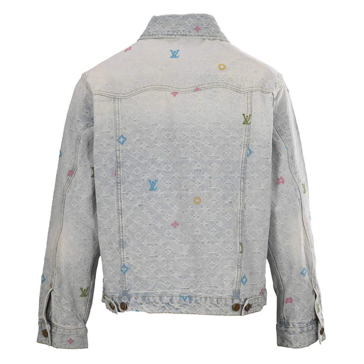 Louis Vuitton Candy-Color Monogram Embroidered Denim Jacket - Vintage Light Blue Cotton Jacquard Streetwear