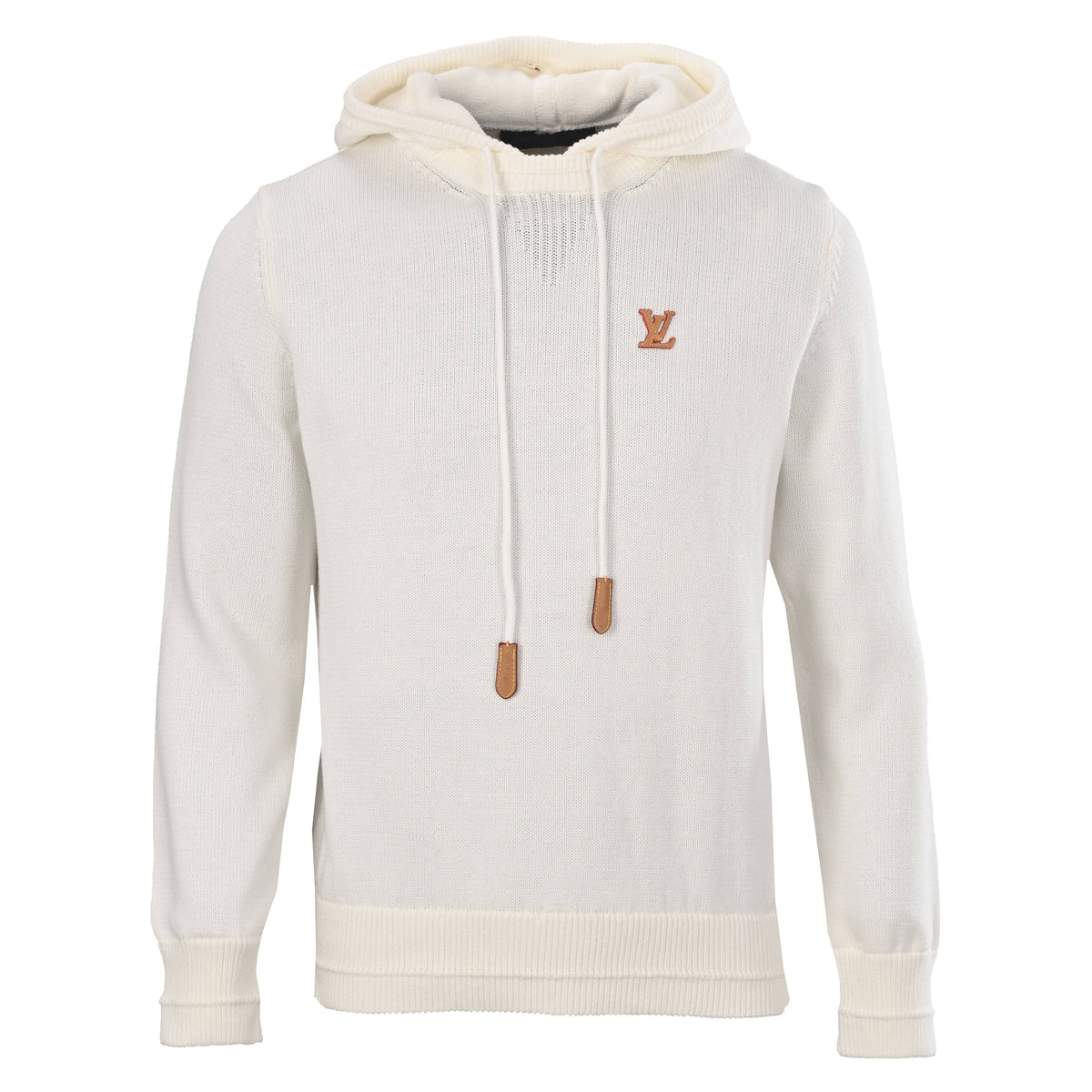 Louis Vuitton Leather Logo Patch Hooded Knit Sweater | Luxury Designer Knitwear & Casual Streetwear