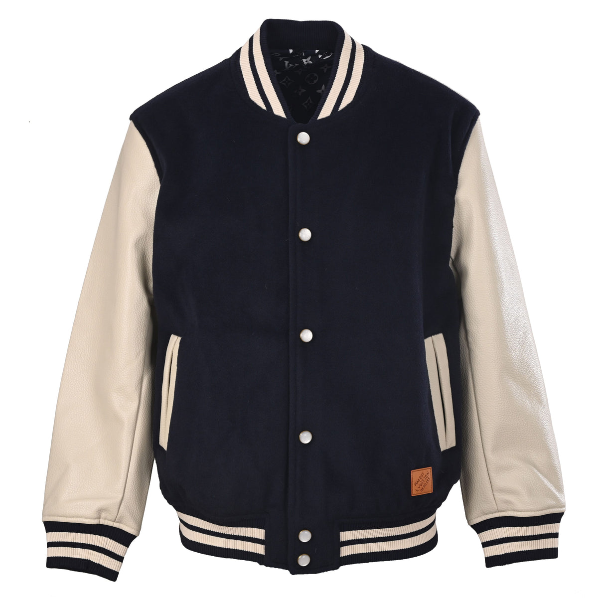 Louis Vuitton Back Lettering Baseball Jacket with Monogram Interior | Designer Varsity Streetwear Outerwear