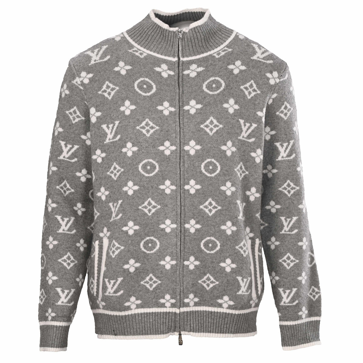 Louis Vuitton All-Over Monogram Jacquard Zip-Up Cardigan | Dual-Zip Designer Knitwear Sweater
