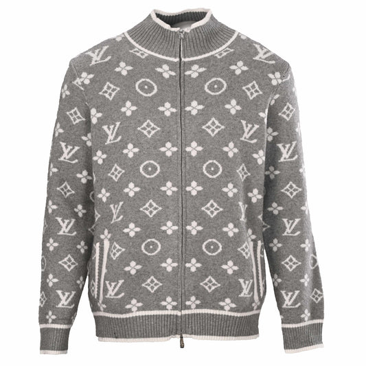 Louis Vuitton All-Over Monogram Jacquard Zip-Up Cardigan | Dual-Zip Designer Knitwear Sweater