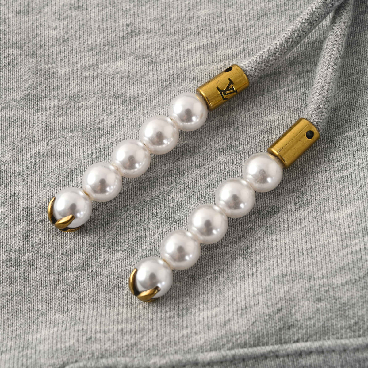 Louis Vuitton Letter Embroidered Zip-Up Hooded Jacket with Pearl-Detail Drawstrings | Designer Streetwear